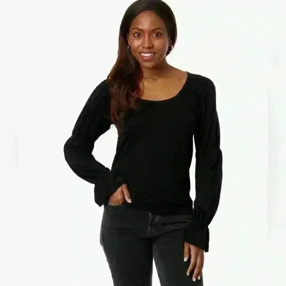 NWT Bobi Los Angeles Smocked Long Sleeve Top ~ Black ~ Large - Picture 3 of 11